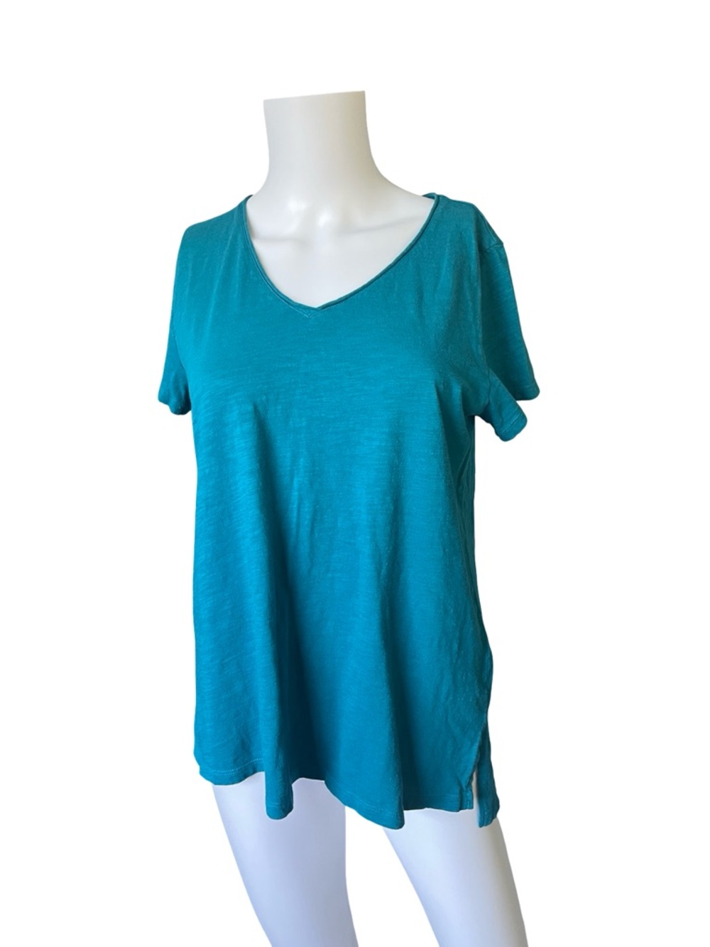 Eileen Fisher Organic Cotton T-shirt Blue V Neck Casual Womens Size Small